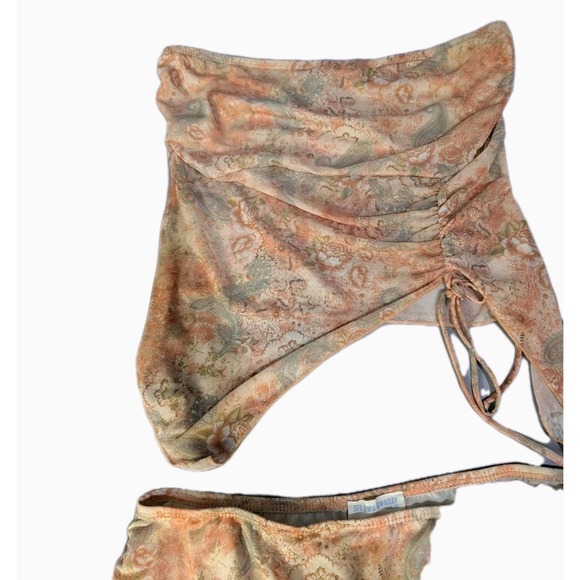 See You Monday Orange Asymmetrical Ruched Paisley Blouse & Skirt Set Size XL NWT - Picture 2 of 9